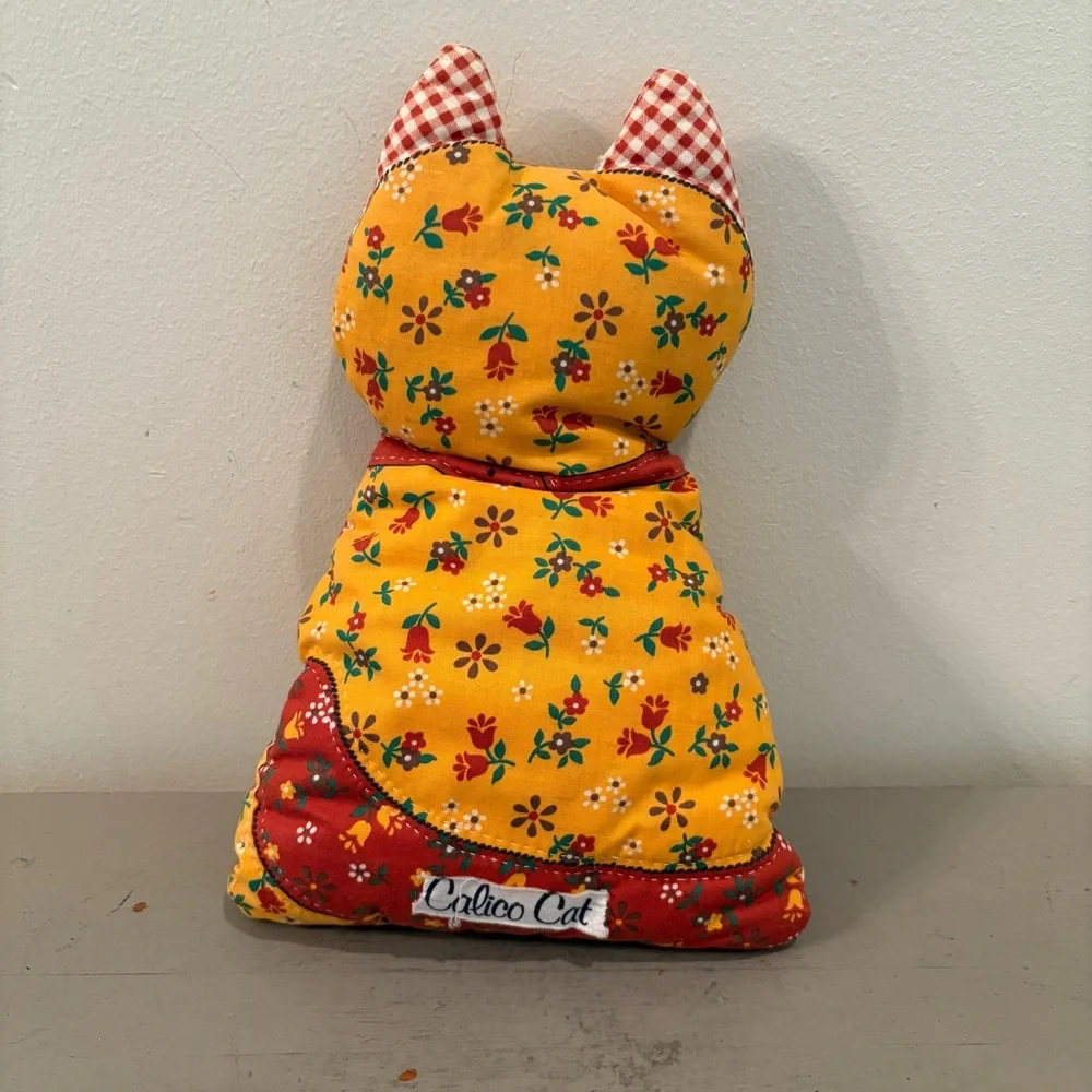 VTG Patchwork Calico Cat Folk Art Plushie